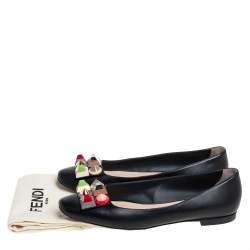 Pre Owned Fendi Black Leather Rainbow Studded Skimmer Flats Size 38.5