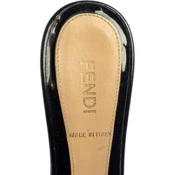 Pre Owned Fendi Brown Zucca Canvas And Black Patent Leather Slide Sandals Size 36