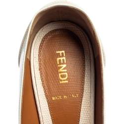 Pre Owned Fendi White/Orange Lizard Embossed Leather And Patent Leather Fendista Platform Pumps Size 38.5