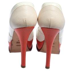 Pre Owned Fendi White/Orange Lizard Embossed Leather And Patent Leather Fendista Platform Pumps Size 38.5