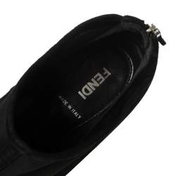 Pre Owned Fendi Black Suede and Fabric Peep Toe Platform Ankle Booties Size 39