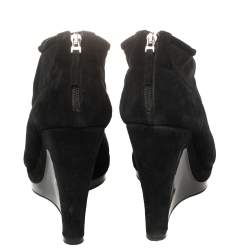 Pre Owned Fendi Black Suede and Fabric Peep Toe Platform Ankle Booties Size 39