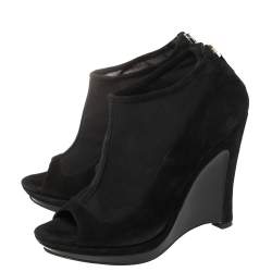 Pre Owned Fendi Black Suede and Fabric Peep Toe Platform Ankle Booties Size 39