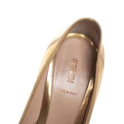 Pre Owned Fendi Gold Patent Leather Pumps Size 38