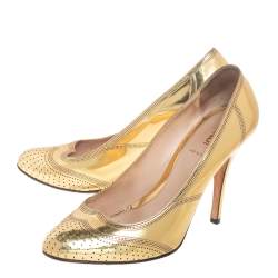 Pre Owned Fendi Gold Patent Leather Pumps Size 38