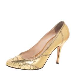 Pre Owned Fendi Gold Patent Leather Pumps Size 38