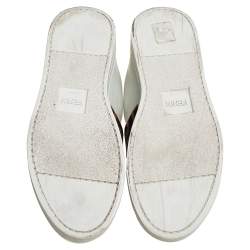 Pre Owned Fendi White/Brown Leather And Velvet Pearland Slip On Sneakers  Size 36