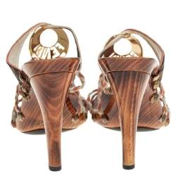 Pre Owned Fendi Multicolor Braided Leather And Zucca Canvas Embellished Slide Sandals Size 37.5