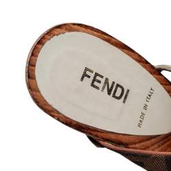 Pre Owned Fendi Multicolor Braided Leather And Zucca Canvas Embellished Slide Sandals Size 37.5