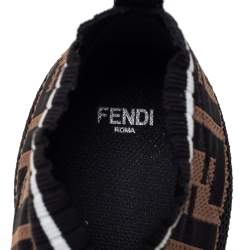 Pre Owned Fendi Black/Brown Mesh And FF Zucca Knit Fabric Rockoko Sneakers Size 41