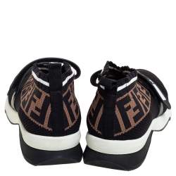 Pre Owned Fendi Black/Brown Mesh And FF Zucca Knit Fabric Rockoko Sneakers Size 41