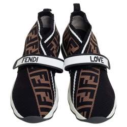 Pre Owned Fendi Black/Brown Mesh And FF Zucca Knit Fabric Rockoko Sneakers Size 41