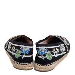 Pre Owned Fendi Black Embroidered Knit Fabric Espadrille Flats Size 39