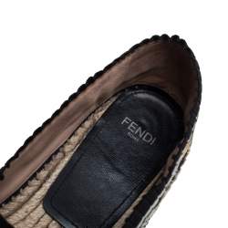 Pre Owned Fendi Black Embroidered Knit Fabric Espadrille Flats Size 39