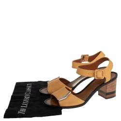 Pre Owned Fendi Yellow Leather Block Heel Ankle Strap Sandals Size 39