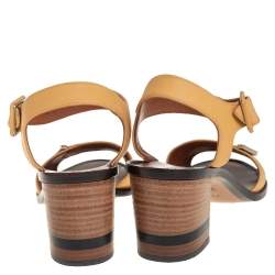 Pre Owned Fendi Yellow Leather Block Heel Ankle Strap Sandals Size 39
