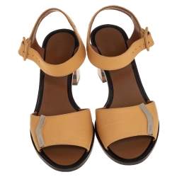 Pre Owned Fendi Yellow Leather Block Heel Ankle Strap Sandals Size 39