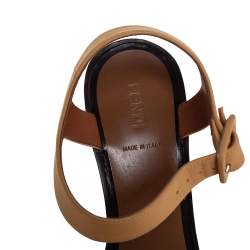 Pre Owned Fendi Yellow Leather Block Heel Ankle Strap Sandals Size 39