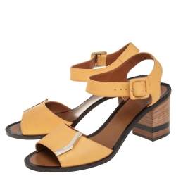 Pre Owned Fendi Yellow Leather Block Heel Ankle Strap Sandals Size 39