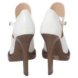 Pre Owned Fendi White/Tan Leather And Patent Cut Out Ankle Strap Sandals Size 40