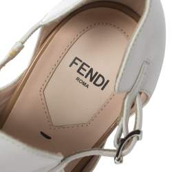 Pre Owned Fendi White/Tan Leather And Patent Cut Out Ankle Strap Sandals Size 40