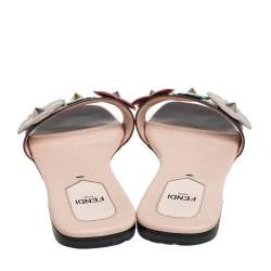 Pre Owned Fendi Brown Leather Embellished Flat Sandals Size 38