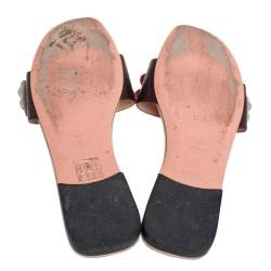Pre Owned Fendi Brown Leather Embellished Flat Sandals Size 38