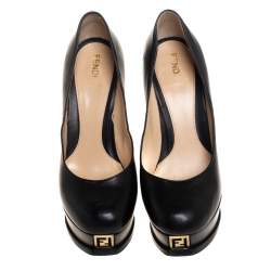 Pre Owned Fendi Black Leather Fendista Platform Pumps Size 37