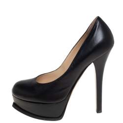 Pre Owned Fendi Black Leather Fendista Platform Pumps Size 37