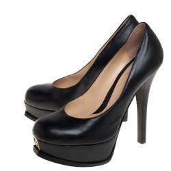 Pre Owned Fendi Black Leather Fendista Platform Pumps Size 37