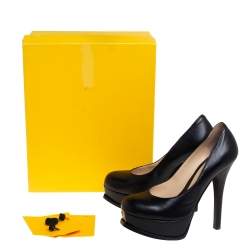 Pre Owned Fendi Black Leather Fendista Platform Pumps Size 37