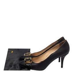Pre Owned Fendi Black Leather Chameleon Buckle Pumps Size 40