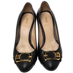 Pre Owned Fendi Black Leather Chameleon Buckle Pumps Size 40