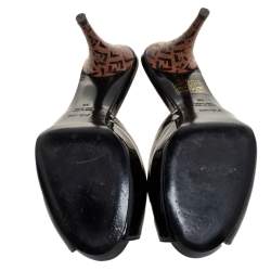 Pre Owned Fendi Black Patent Leather Peep Toe Slide Sandals Size 38