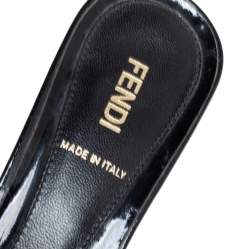 Pre Owned Fendi Black Patent Leather Peep Toe Slide Sandals Size 38
