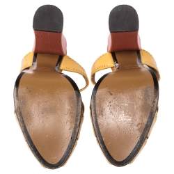 Fendi Yellow Patent Leather T-Strap Block Heel Peep Toe Pumps Size 40