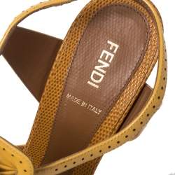 Pre Owned Fendi Yellow Patent Leather T-Strap Block Heel Peep Toe Pumps Size 40