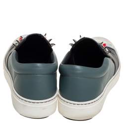 Pre Owned Fendi Black/Grey Leather Monster Slip On Sneakers Size 38