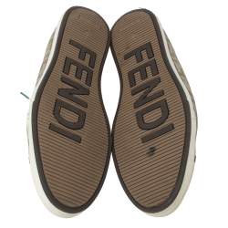 Pre Owned Fendi Beige/White Perforated Zucca Leather Lace Up Sneaker Size 44