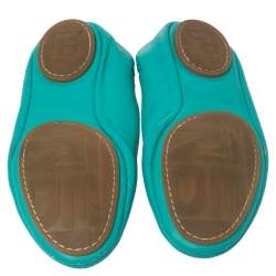 Fendi Turquoise Leather Bow Scrunch Ballet Flats Size 40
