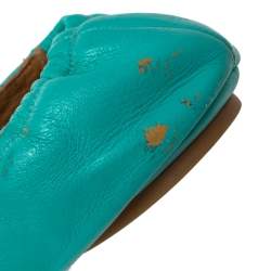 Fendi Turquoise Leather Bow Scrunch Ballet Flats Size 40
