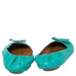 Fendi Turquoise Leather Bow Scrunch Ballet Flats Size 40