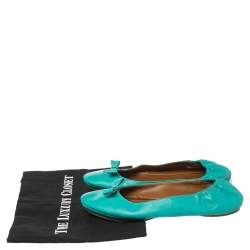 Fendi Turquoise Leather Bow Scrunch Ballet Flats Size 40