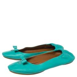Fendi Turquoise Leather Bow Scrunch Ballet Flats Size 40