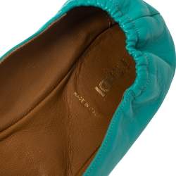 Fendi Turquoise Leather Bow Scrunch Ballet Flats Size 40
