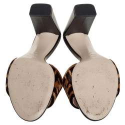 Pre Owned Fendi Brown FF Zucca Velvet Slide Sandals Size 40