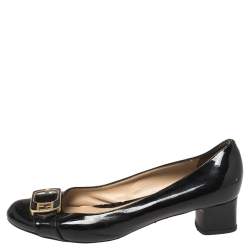 Pre Owned Fendi Black Patent Leather Buckle Detail Block Heel Pumps Size 41