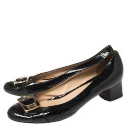 Pre Owned Fendi Black Patent Leather Buckle Detail Block Heel Pumps Size 41