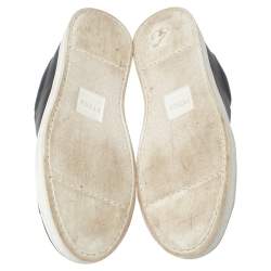 Pre Owned Fendi Black And Blue Leather Logo Knit Rockoko Scallop Detail Slip On Sneakers Size 38.5