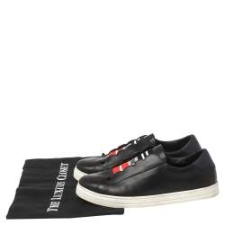 Pre Owned Fendi Black And Blue Leather Logo Knit Rockoko Scallop Detail Slip On Sneakers Size 38.5